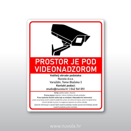 Naljepnica oznaka video nadzor gdpr azop