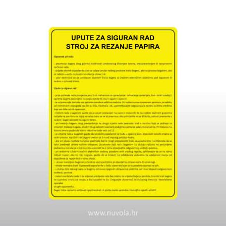 Upute za siguran rad - Stroj za rezanje papira